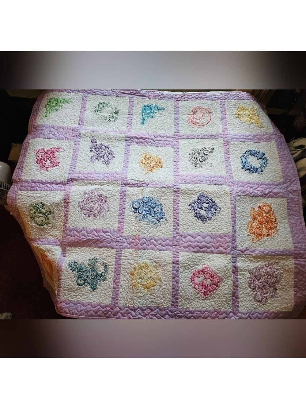 Vintage Handmade Mauve Baby Quilt